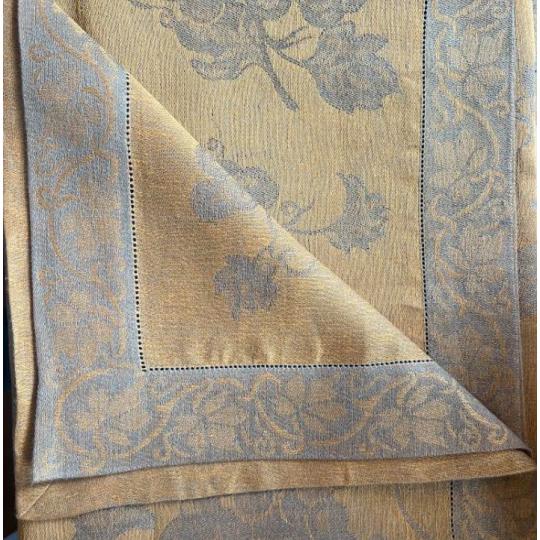 natur len szolo szovet kerek asztalterito toscana toszkan etkezo terites arany sarga mintas igenyes luxus mediterran textil .jpg